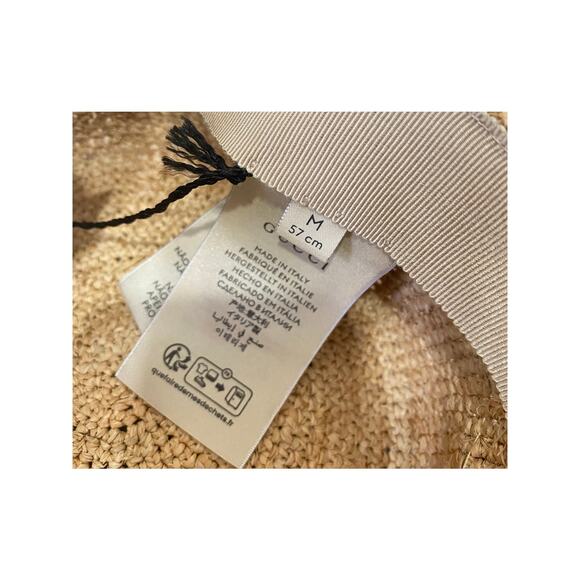 Gucci Logo Straw Raffia Multicolor Patch Hat Medium 57 Womens - Picture 3 of 10